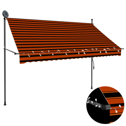 Copertină retractabilă manual cu LED - portocaliu & maro - 250 cm