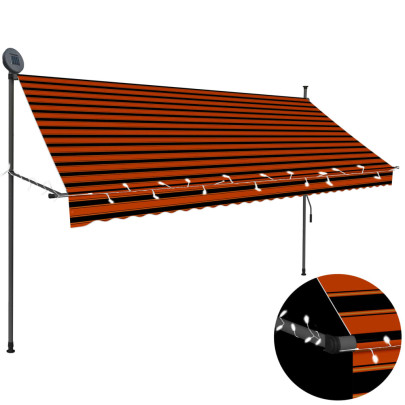 Copertină retractabilă manual cu LED - portocaliu & maro - 300 cm