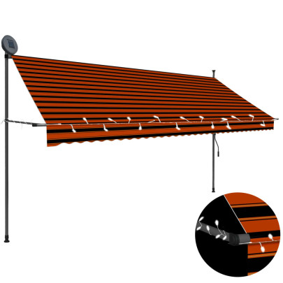 Copertină retractabilă manual cu LED - portocaliu & maro - 350 cm