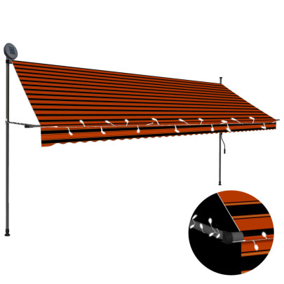 Copertină retractabilă manual cu LED - portocaliu & maro - 400 cm