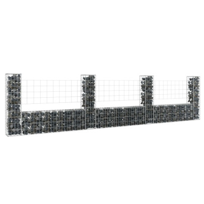 Coș gabion în formă de U cu 4 stâlpi - 380x20x100 cm - fier