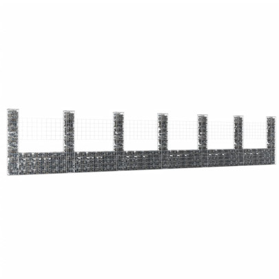 Coș de gabion în formă de U cu 7 stâlpi - 740x20x150 cm - fier