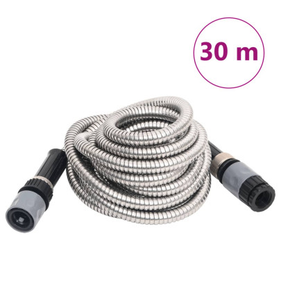 Furtun de grădină cu duză de pulverizare - argintiu - 30 m - oțel