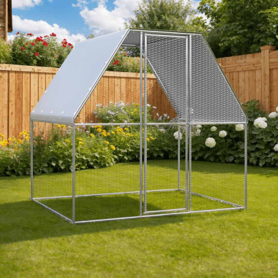 Coteț pentru pui - argintiu și gri - 2x2x2 m - oțel galvanizat