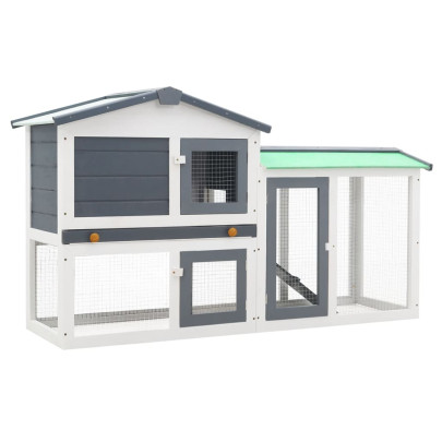 Cușcă mare exterior pt. iepuri - gri și alb - 145x45x84 cm - lemn