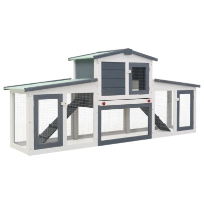 Cușcă de iepuri mare exterior - gri și alb - 204x45x85 cm - lemn
