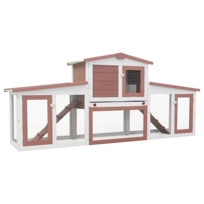Cușcă mare exterior pt. iepuri - maro și alb - 204x45x85 cm - lemn