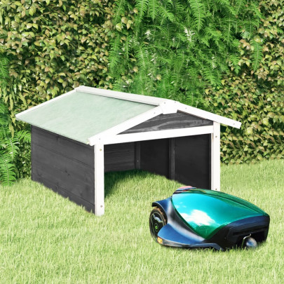 Garaj mașină de tuns iarba robot - gri&alb - 72x87x50cm lemn brad