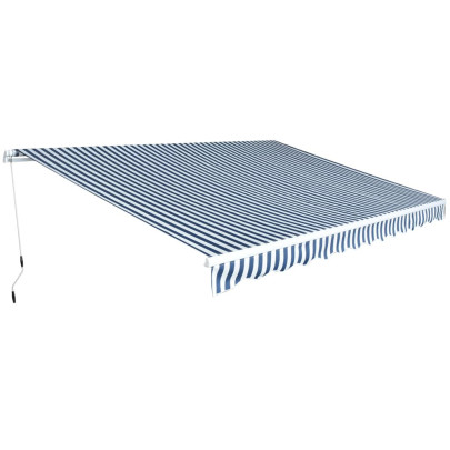 Copertină pliabilă cu acționare manuală - 450 cm - albastru/alb