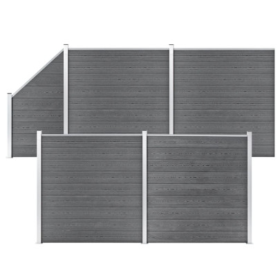 Set panouri gard - 4 pătrate + 1 oblic - gri - 792 x 186 cm - WPC