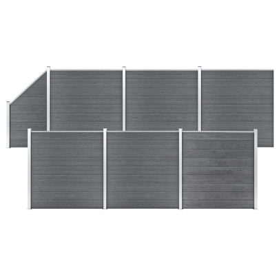 Set panouri gard - 6 pătrate + 1 oblic - gri - 1138x186 cm - WPC