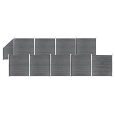 Set panouri gard - 9 pătrate + 1 oblic - gri - 1657x186 cm - WPC