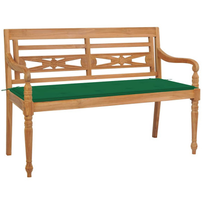 Bancă Batavia cu pernă verde - 120 cm - lemn masiv tec