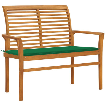 Bancă de grădină - cu pernă verde - 112 cm - lemn masiv de tec