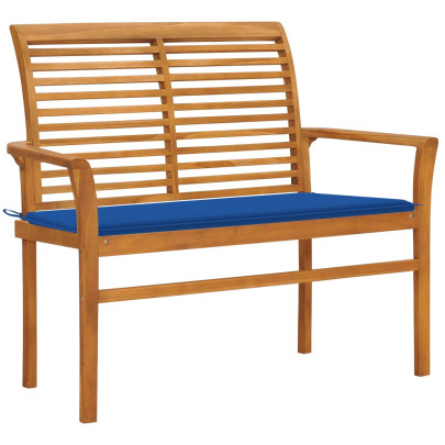 Bancă grădină - pernă albastru regal - 112 cm - lemn masiv tec