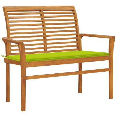 Bancă grădină - pernă verde - 112 cm - lemn masiv tec