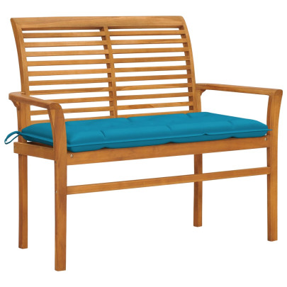 Bancă de grădină - pernă albastru deschis - 112 cm lemn masiv tec