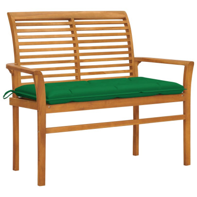 Bancă de grădină - cu pernă verde - 112 cm - lemn masiv de tec