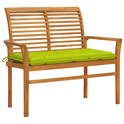 Bancă de grădină - pernă verde aprins - 112 cm - lemn masiv de tec