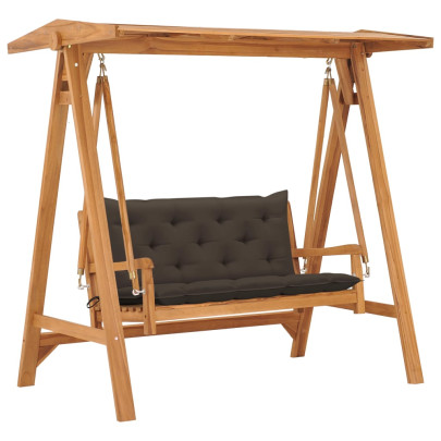 Bancă balansoar cu pernă gri taupe - 170 cm - lemn masiv tec
