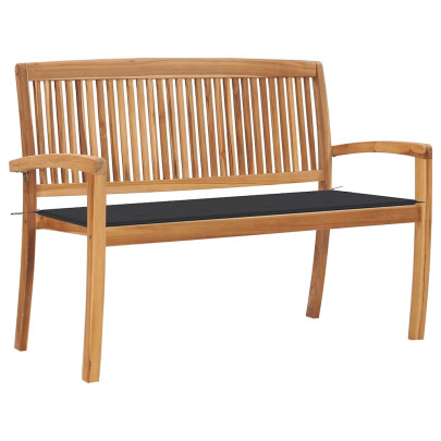 Bancă de grădină stivuibilă cu pernă - 128,5 cm - lemn masiv tec