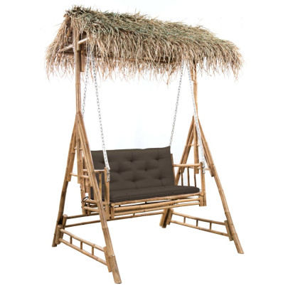 Balansoar cu 2 locuri - frunze palmier și pernă - 202 cm - bambus
