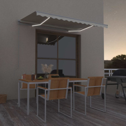 Copertină retractabilă manual cu LED - crem - 300x250 cm