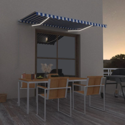 Copertină retractabilă manual cu LED - albastru & alb 350x250 cm