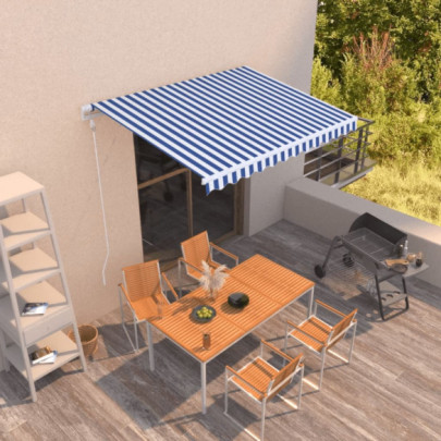 Copertină retractabilă automat - albastru și alb - 350x250 cm