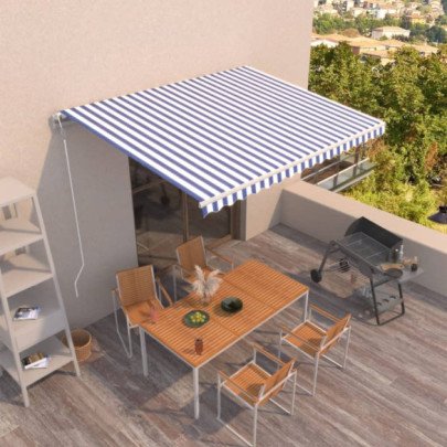 Copertină retractabilă automat - albastru și alb - 450x300 cm