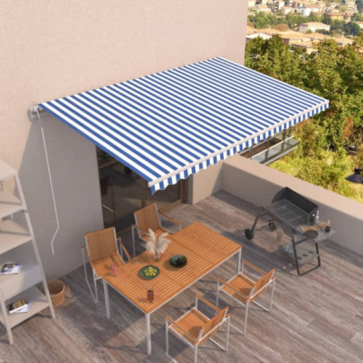 Copertină retractabilă automat - albastru și alb - 500x300 cm