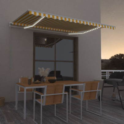 Copertină retractabilă manual cu LED - galben și alb - 400x350 cm
