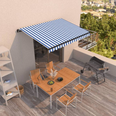 Copertină retractabilă manual - albastru și alb - 300x250 cm