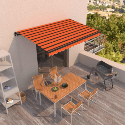 Copertină retractabilă manual - portocaliu/ maro - 450x350 cm