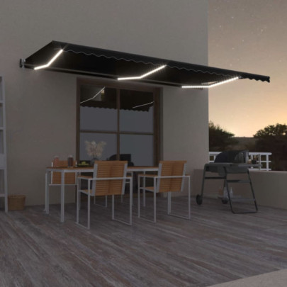 Copertină automată cu senzor vânt & LED - antracit - 600x350 cm