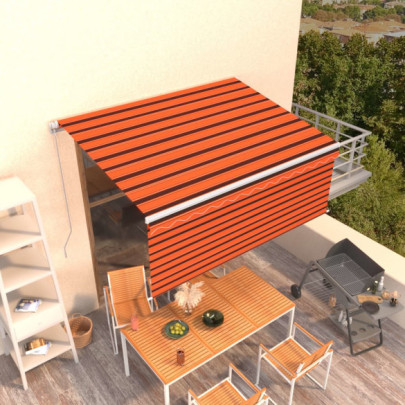 Copertină retractabilă manual cu stor - portocaliu&maro - 3x2,5 m