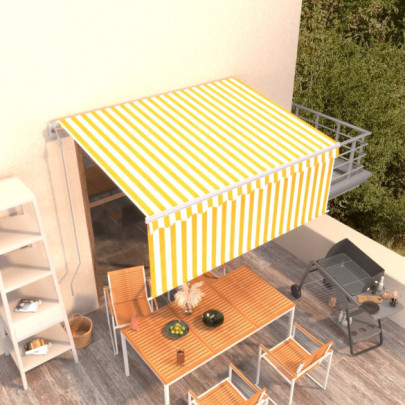 Copertină retractabilă automat cu stor - galben & alb - 3x2,5 m