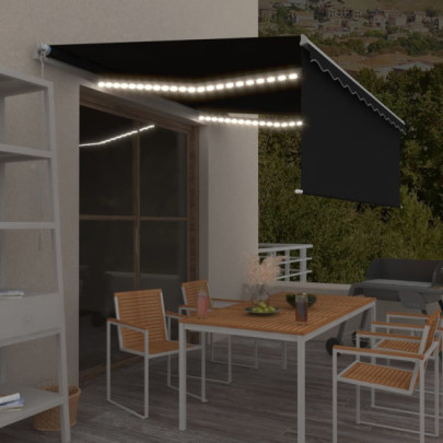 Copertină retractabilă manual cu stor & LED - antracit - 4x3 m