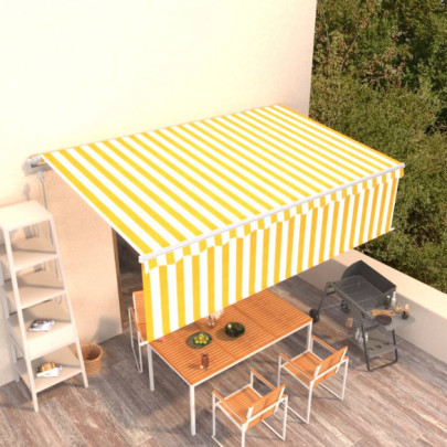 Copertină retractabilă automat cu stor - galben&alb - 5x3 m