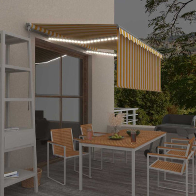 Copertină retractabilă manual cu stor - galben&alb - 3,5x2,5 m