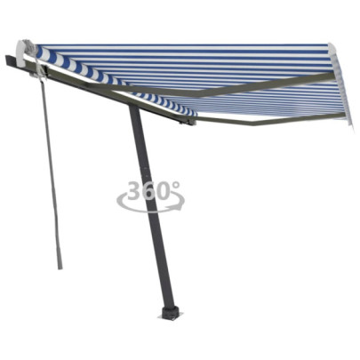 Copertină retractabilă manual - albastru/alb - 300x250 cm