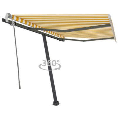 Copertină autonomă retractabilă manual - galben&alb - 300x250 cm
