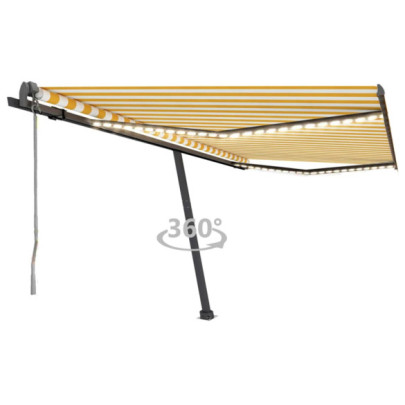 Copertină automată cu senzor vânt&LED - galben&alb - 450x300 cm