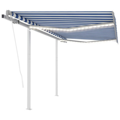 Copertină automată cu senzor vânt&LED - albastru/alb - 3x2,5 m