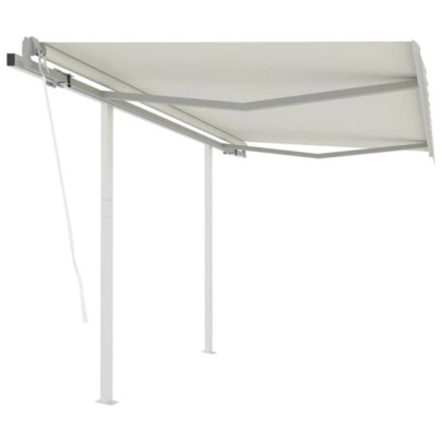 Copertină retractabilă automat cu stâlpi - crem - 3,5x2,5 m