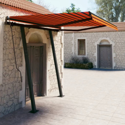 Copertină retractabilă manual - stâlpi portocaliu&maro 3,5x2,5 m