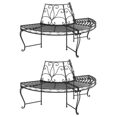Bancă circulară de copac - 2 buc. - negru - Ø160 cm - oțel