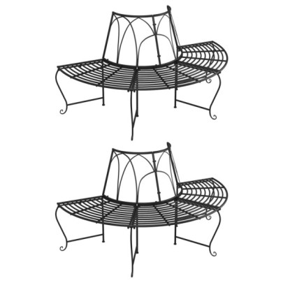 Bancă circulară de copac - 2 buc. - negru - Ø159 cm - oțel