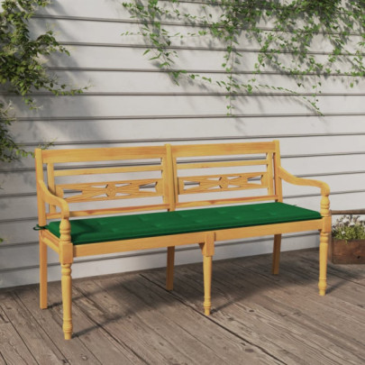 Bancă Batavia cu pernă verde - 150 cm - lemn masiv de tec