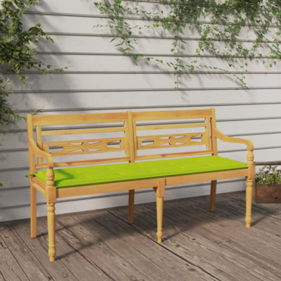 Bancă Batavia cu pernă verde aprins - 150 cm - lemn masiv tec